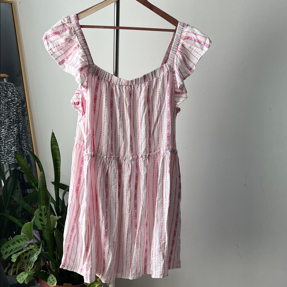 Time and Tru Pink, White, and Yellow Patterned Top 3XL